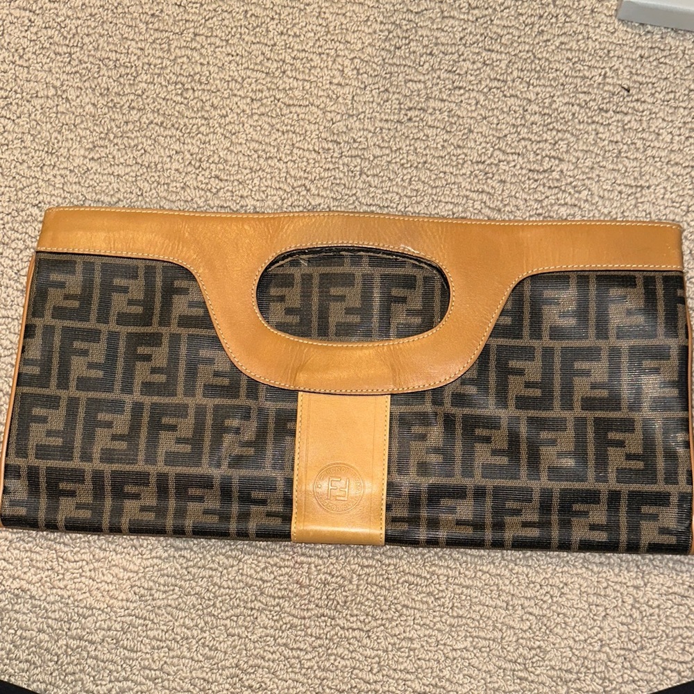 Vintage Fendi Brown and Tan Logo Clutch